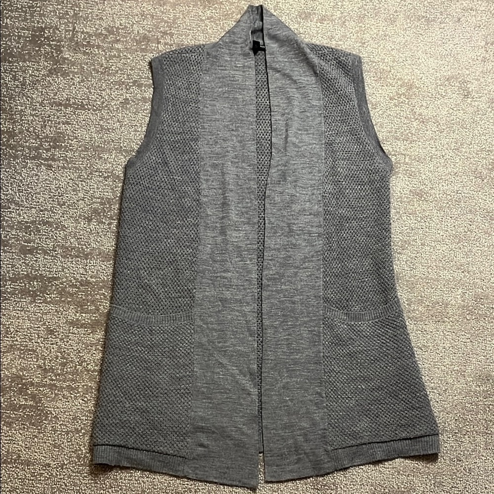 Eileen Fisher Merino Wool Gray Sleeveless Knit Cardigan Shawl Size XS